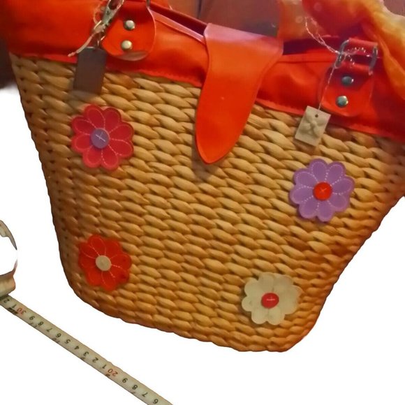 Basket Weaved Totebag 1960 S Orange Daisy Vintage Pz1 - Picture 5 of 8